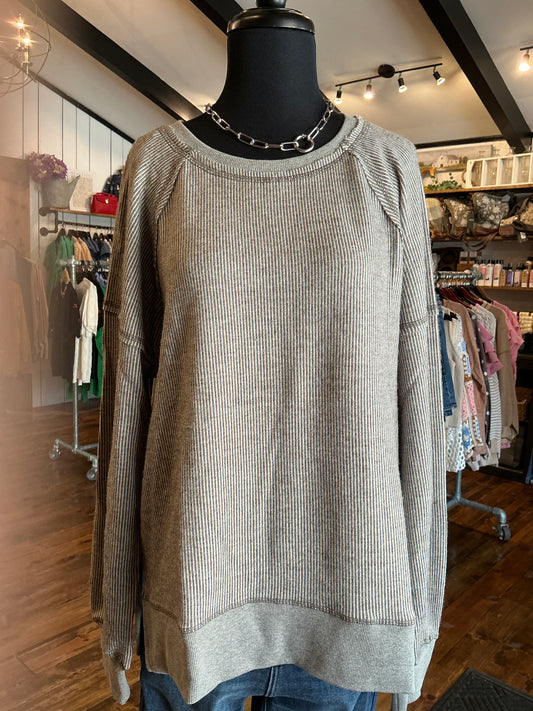 Oversized Exposed Stitching Top Gray