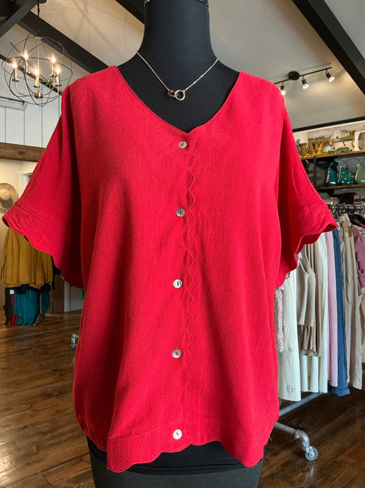 Scallop Trim Button Down Top