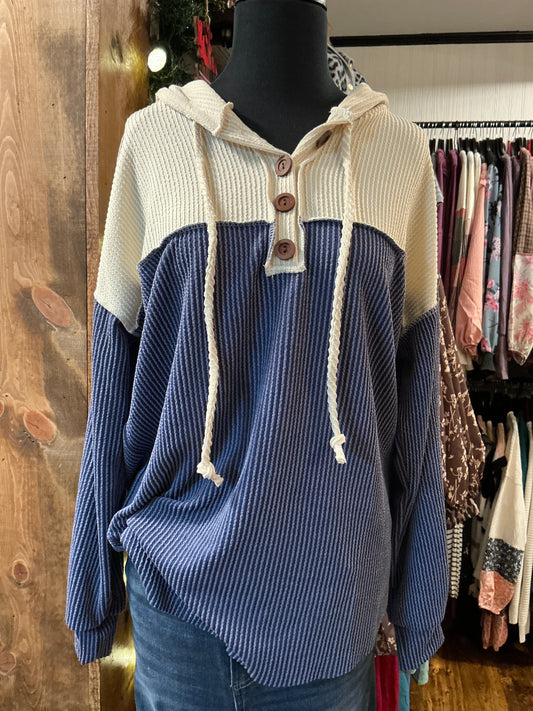 Ribbed Hooded Color Block Top