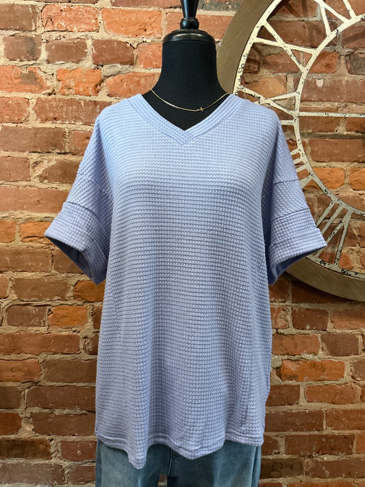 Oversized Waffle V-Neck Top