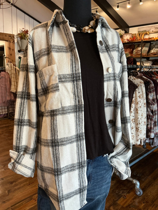 Flannel White & Black Shacket