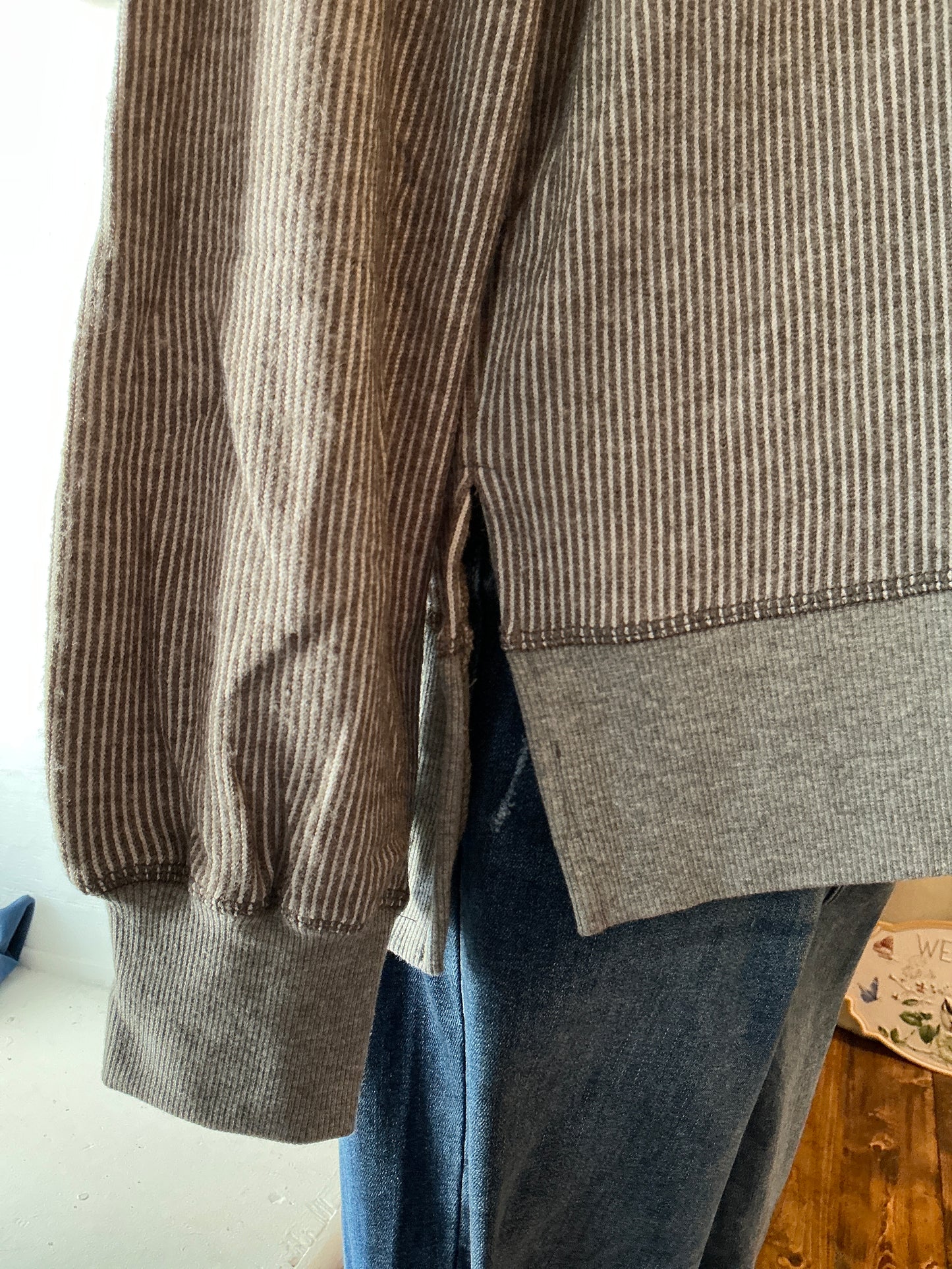 Oversized Exposed Stitching Top Gray