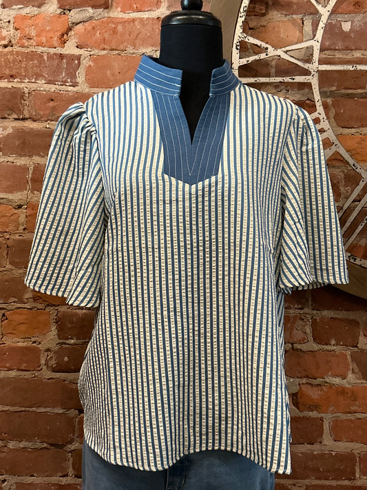 Denim Collard Striped Top