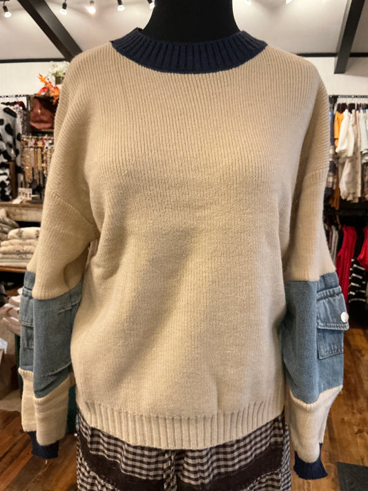 Denim Sleeve Sweater