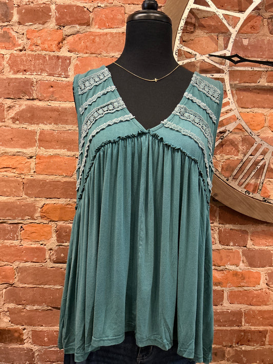 Boho Babydoll Top in Jade