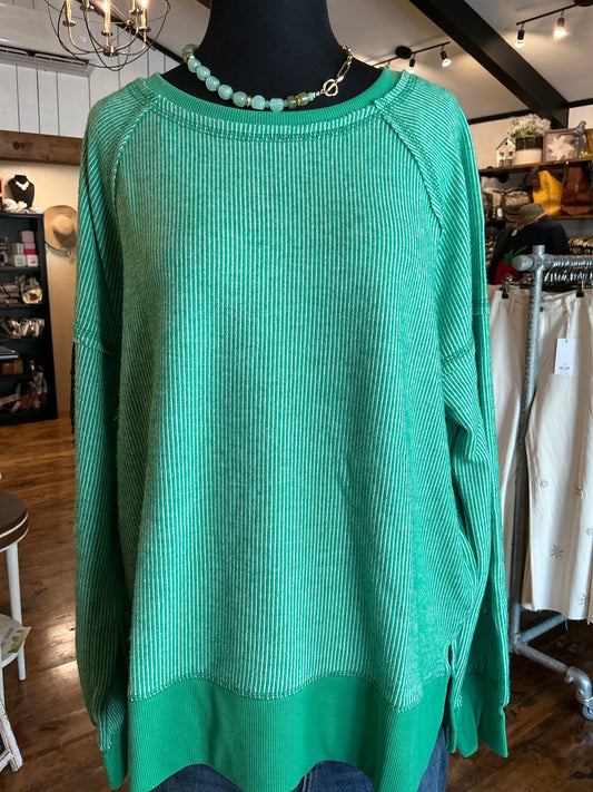 Oversized Exposed Stitching Top Kelly Green