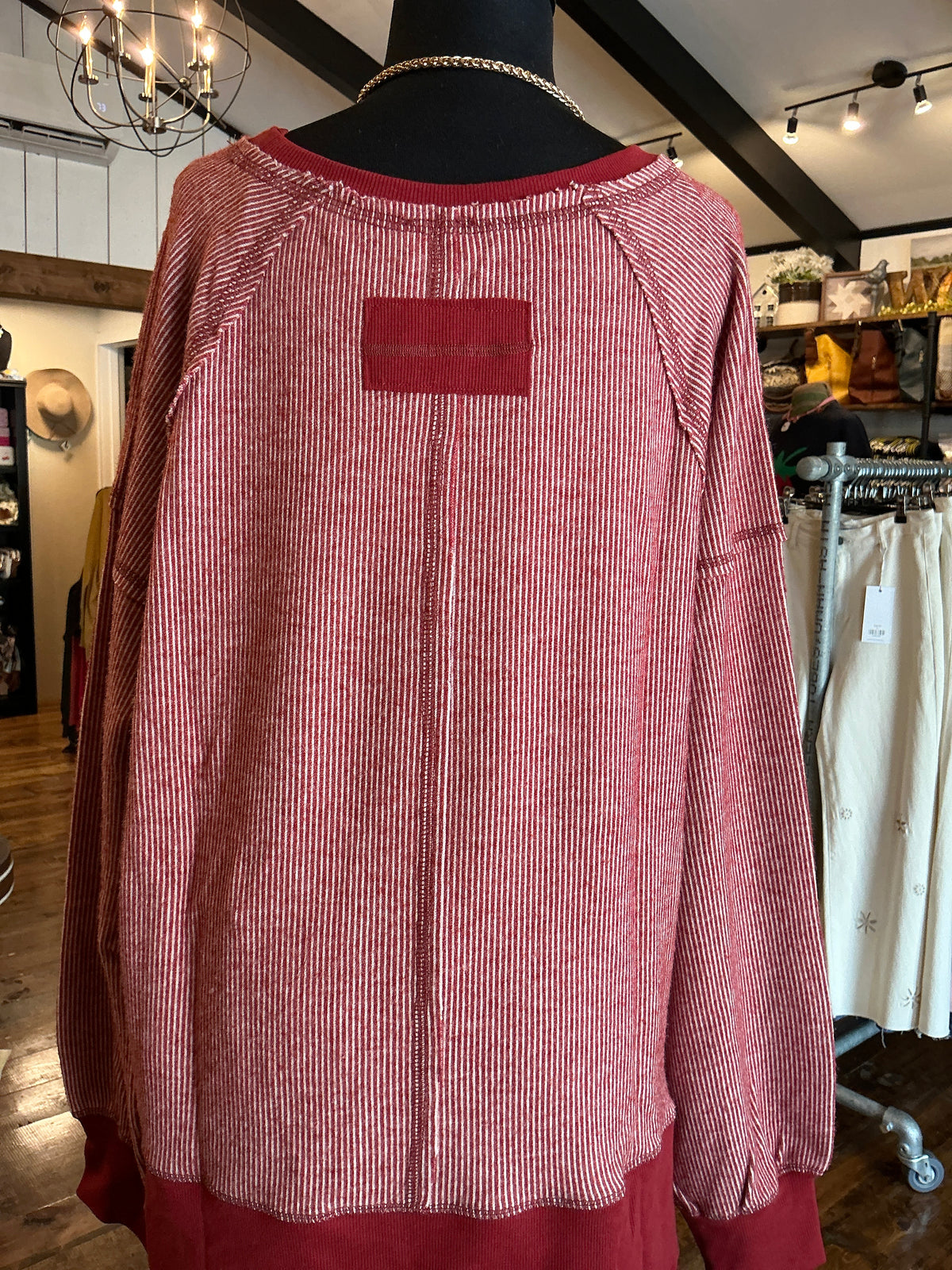 Oversized Exposed Stitch Top Burgundy