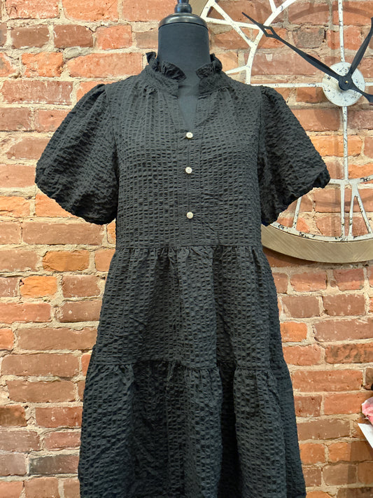 Seersucker Puff Sleeve Dress