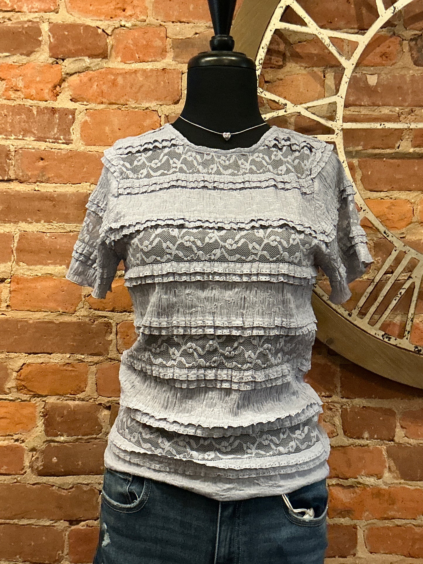 Stretch Lace Ruffled Top