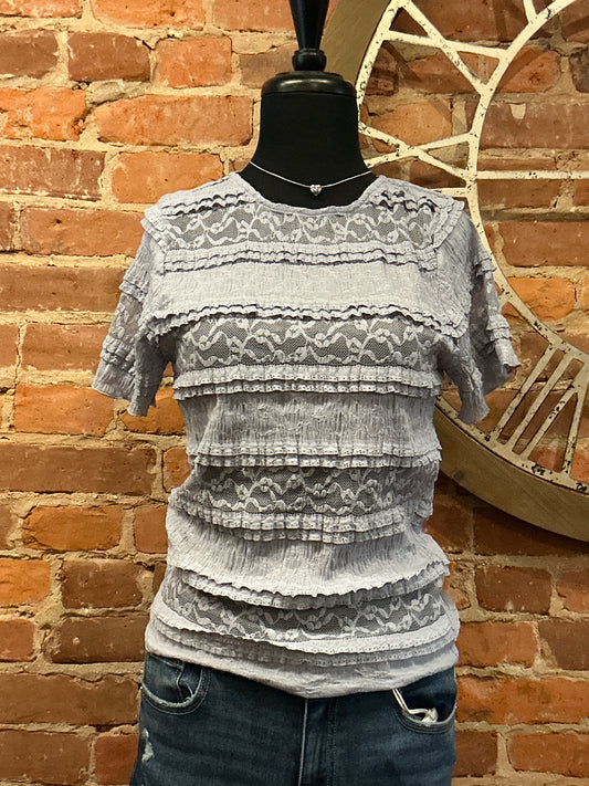 Stretch Lace Ruffled Top