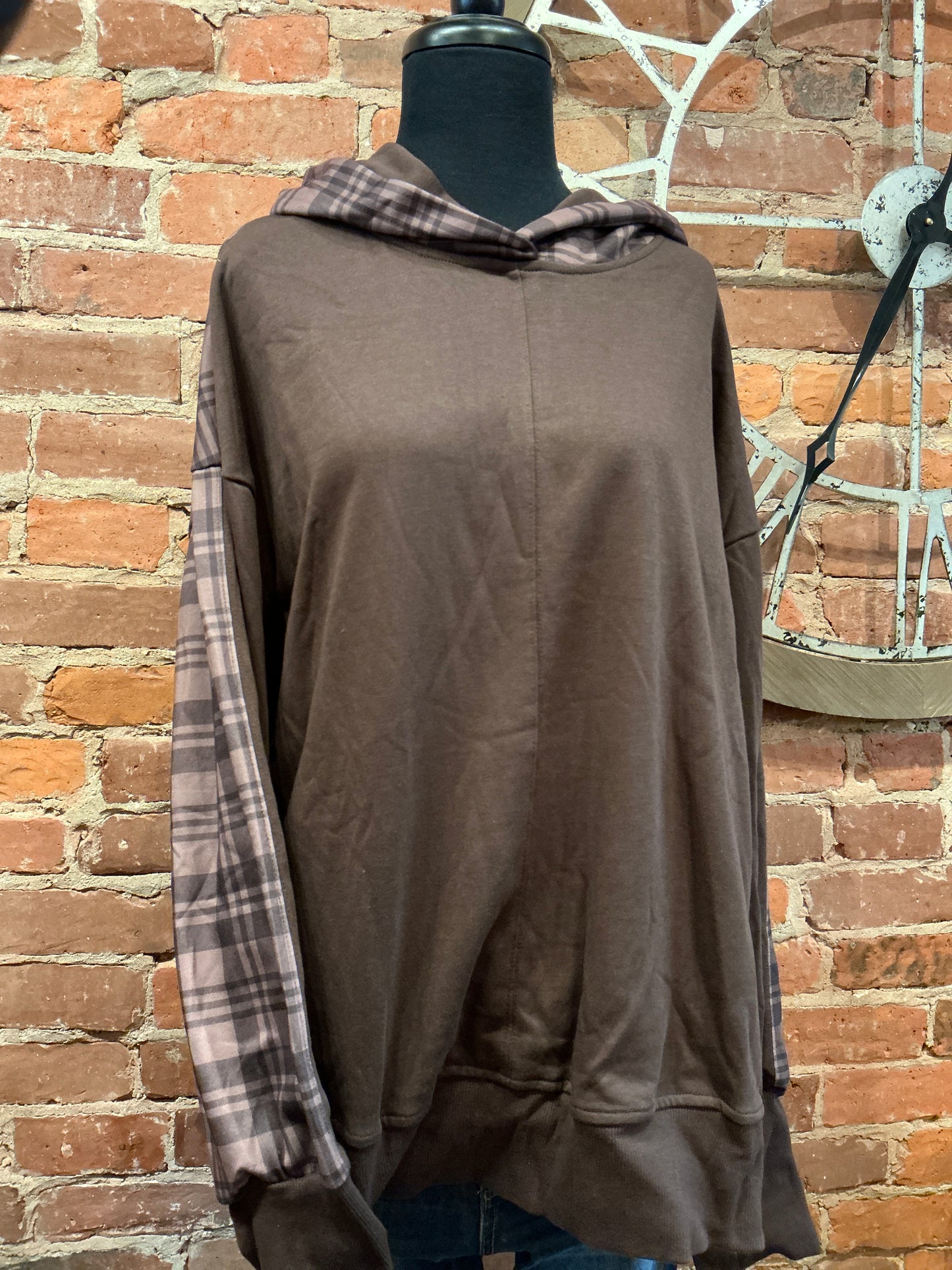 Plaid Patchwork Chocolate Hoodie