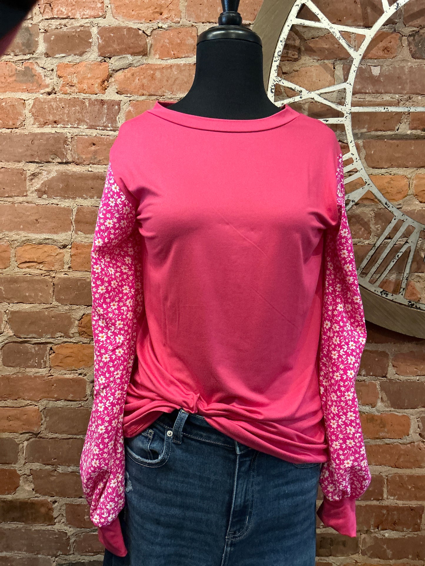Hot Pink Floral Sleeve Top