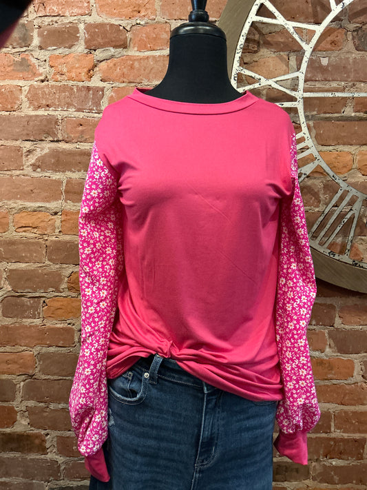 Hot Pink Floral Sleeve Top