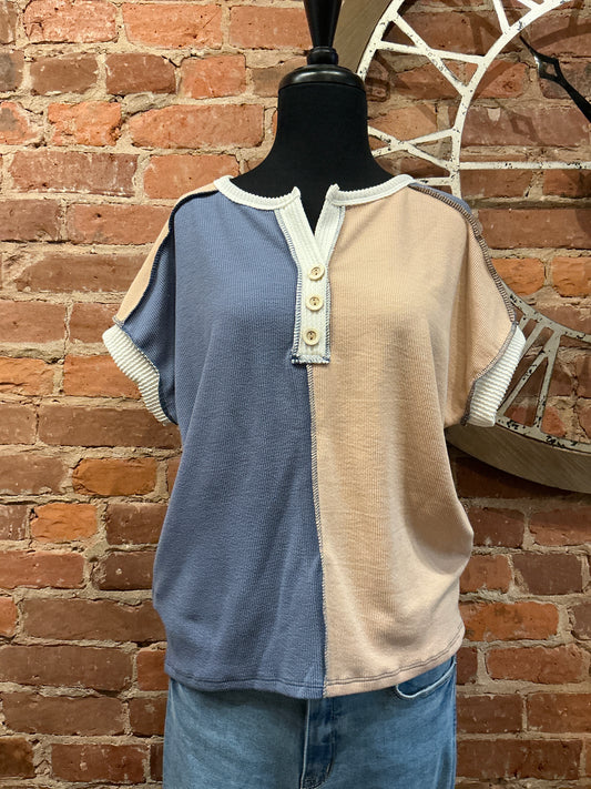 Color Block Ribbed Top