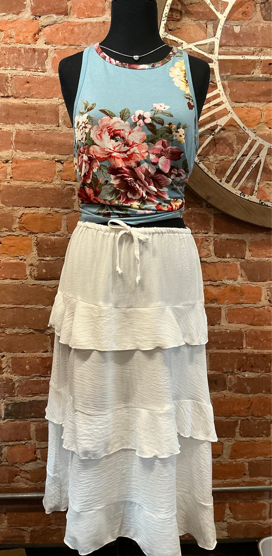 Ruffled Tier Skirt in White