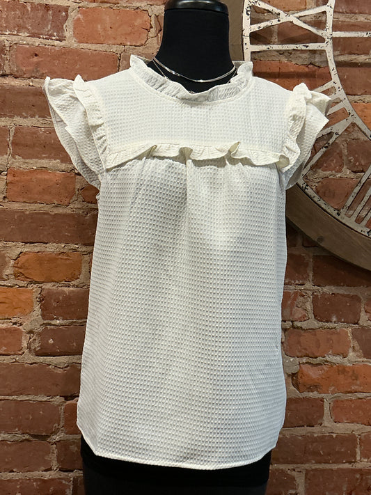 Waffle Flutter Sleeve Top