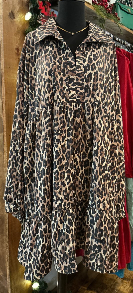 Plus Leopard Babydoll Dress
