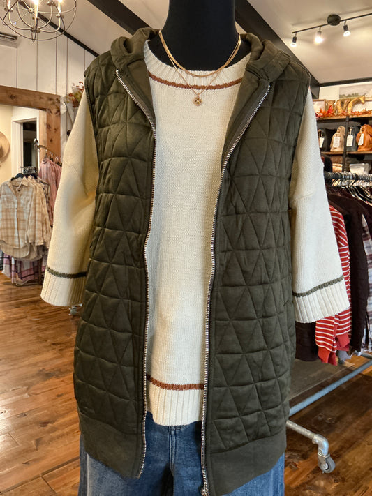 Quilted Vest in Olive