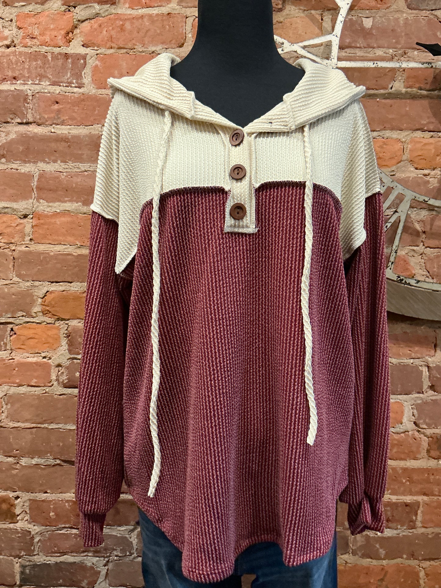 Ribbed Hooded Color Block Top