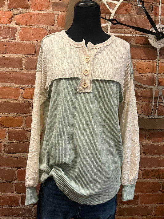 Henley Button Down w/ Lace Sleeves