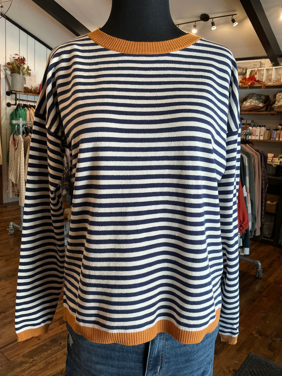 Navy Stripe Crew Neck Sweater
