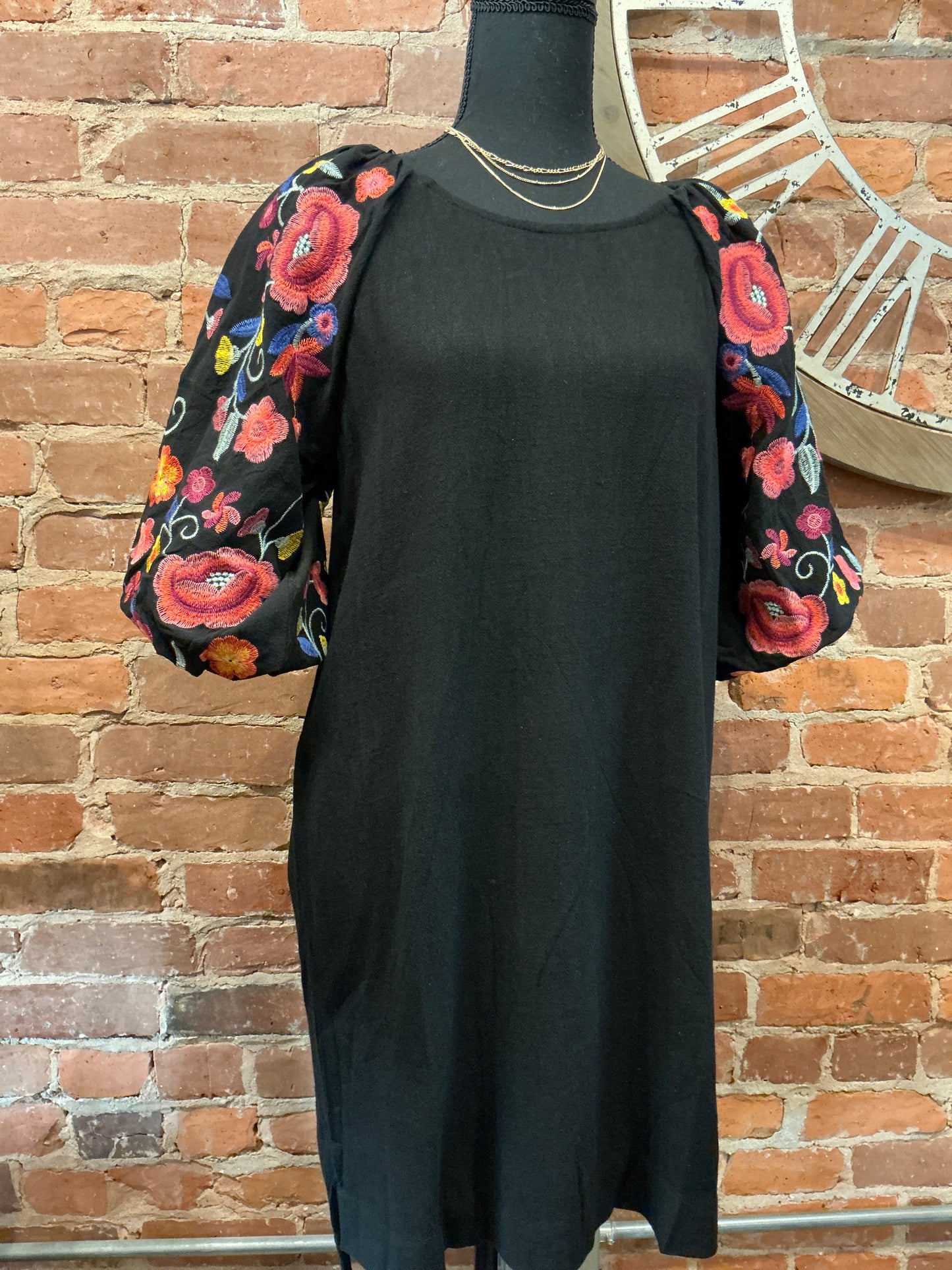 Embroidered Puff Sleeve Dress