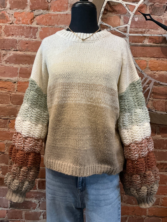 Multi Colored Textured Crew Sweater in Plus also
