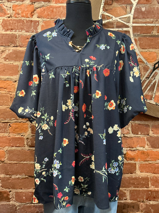 Plus Puff Sleeve Floral Top