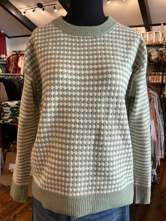 Soft Check & Stripe Sleeve Sweater