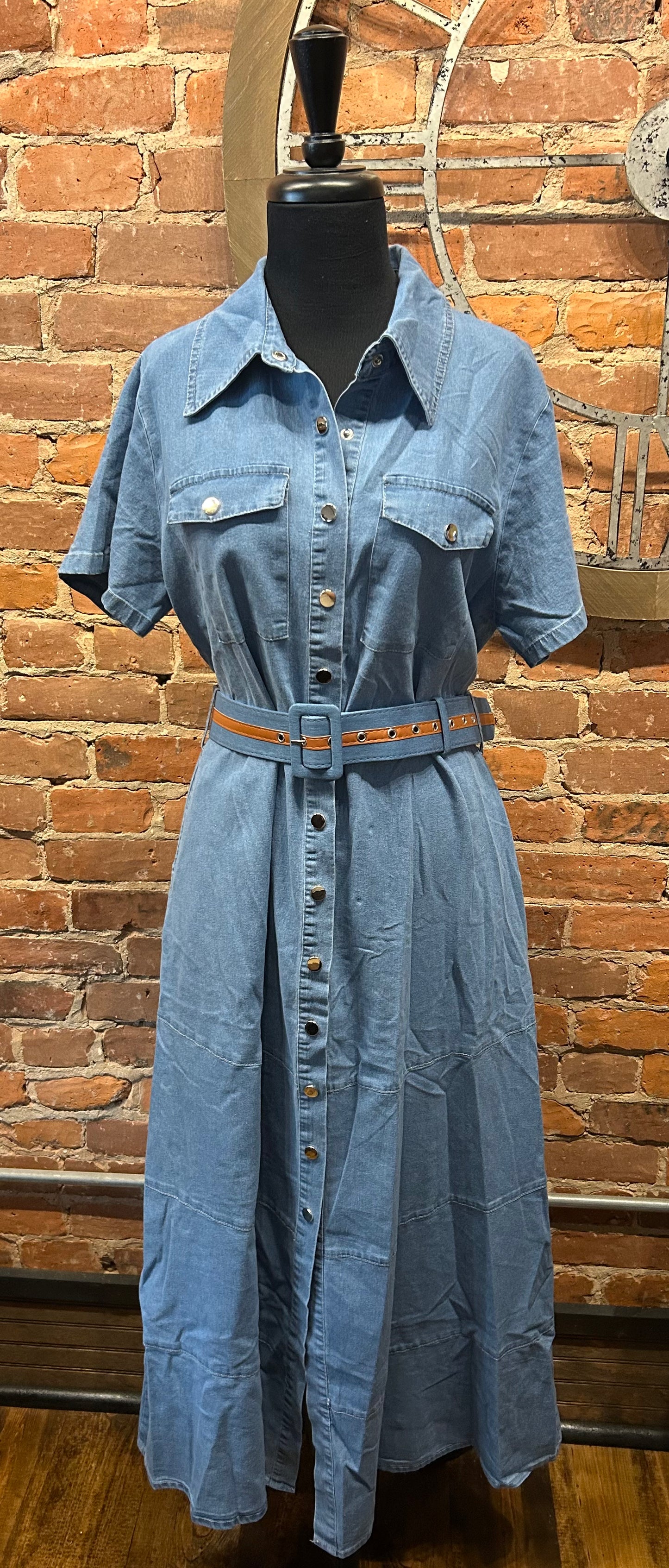 Plus Denim Belted Dress