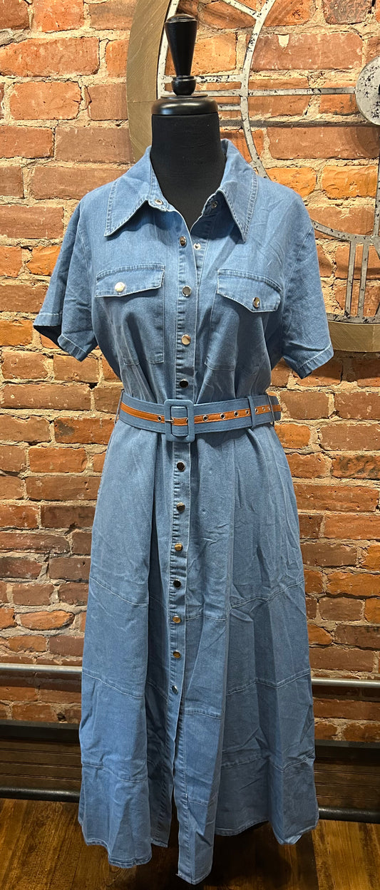 Plus Denim Belted Dress