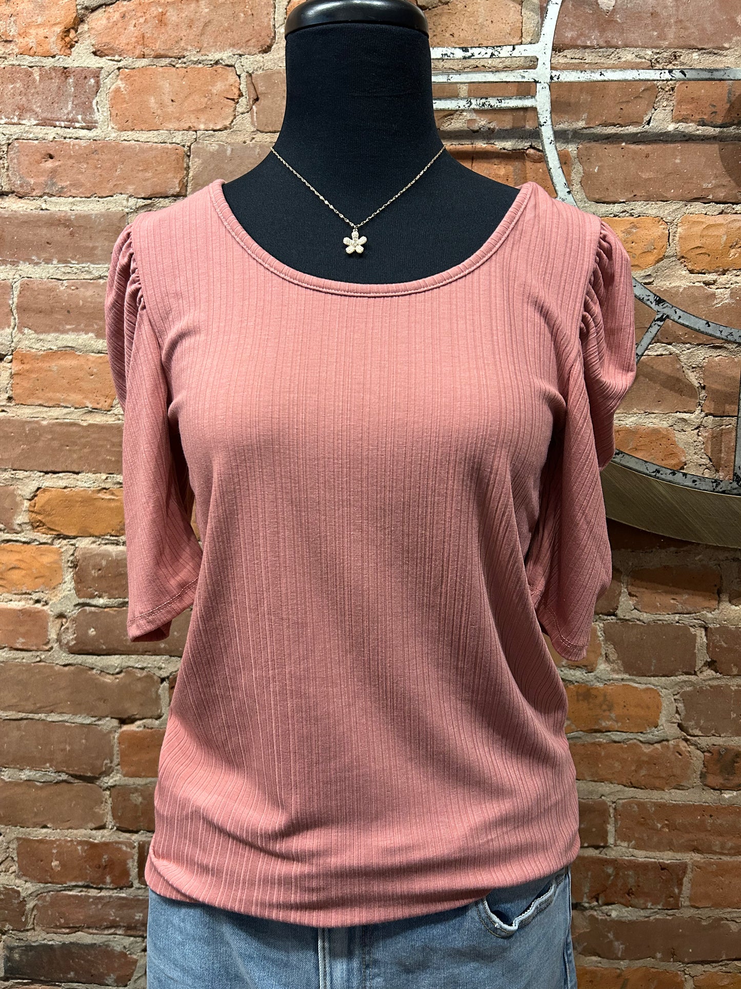 Puff Sleeve Ribbed Top