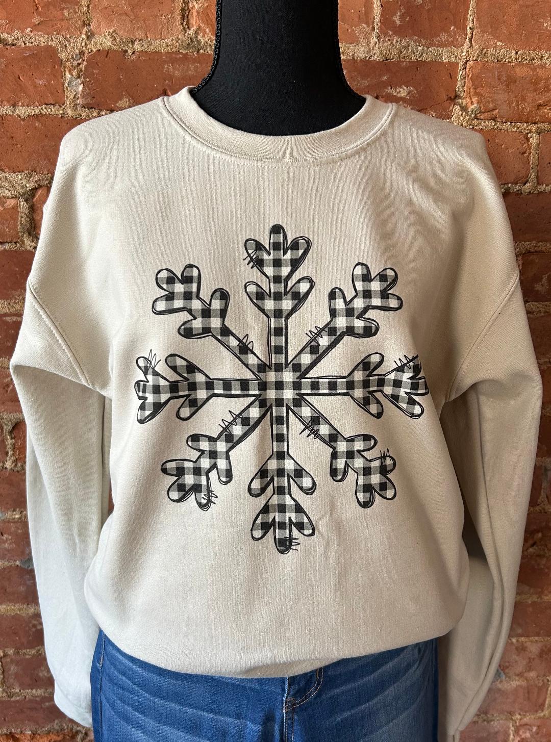 Buffalo Check Snowflake Tan Sweatshirt