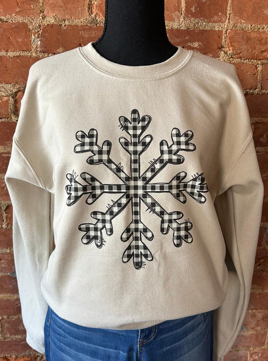 Buffalo Check Snowflake Tan Sweatshirt
