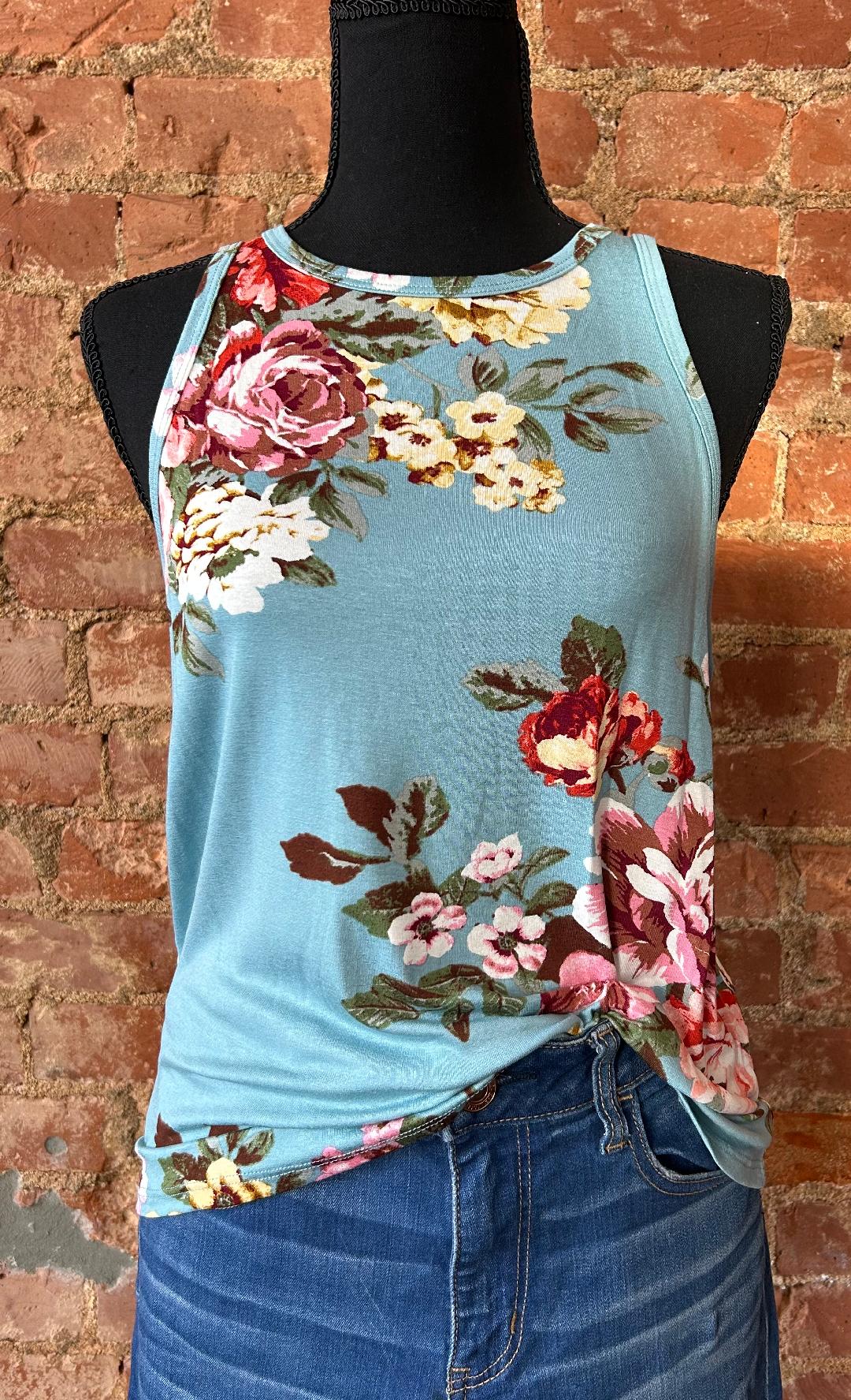 Floral Tank Top in Navy or Turquoise