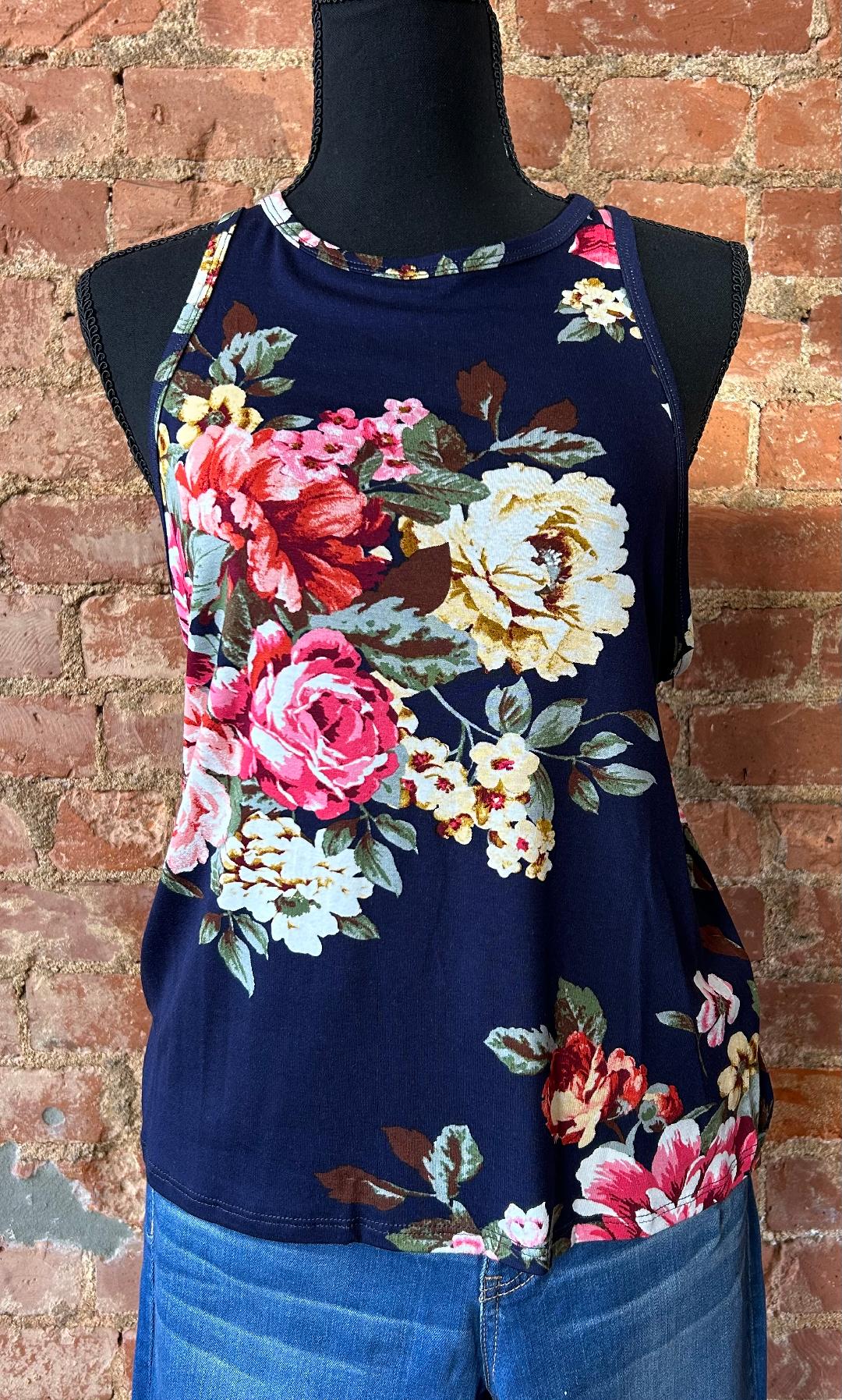 Floral Tank Top in Navy or Turquoise