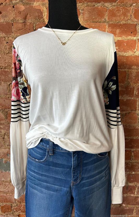 Floral Striped Sleeve Top