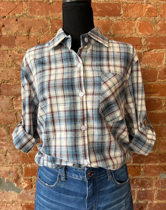 Button Down Plaid Top