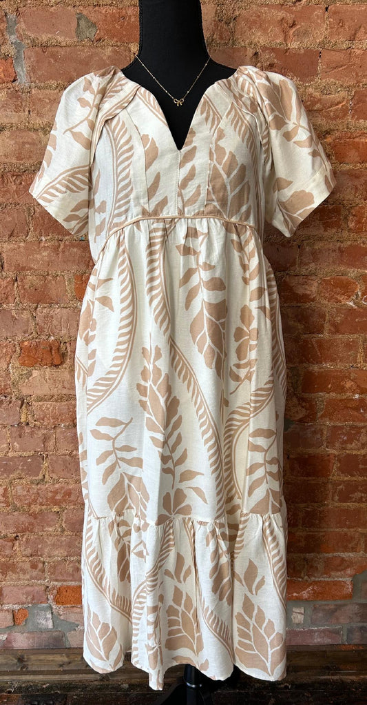 Island Print V-Neck Dress